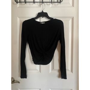 Women’s Black Long Sleeve Twist Crop Top Small